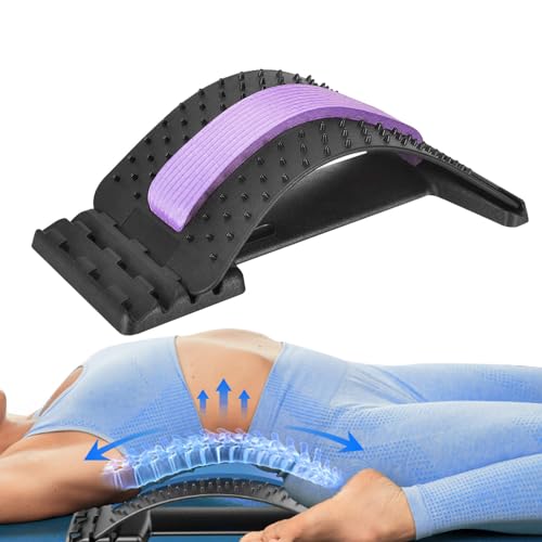 Back Stretcher for Lower Back Pain Relief, 4 Level Adjustable Lumbar Cracker Board Massager, Stretching Device for Scoliosis, Sciatica (Purple) - color: Purple
