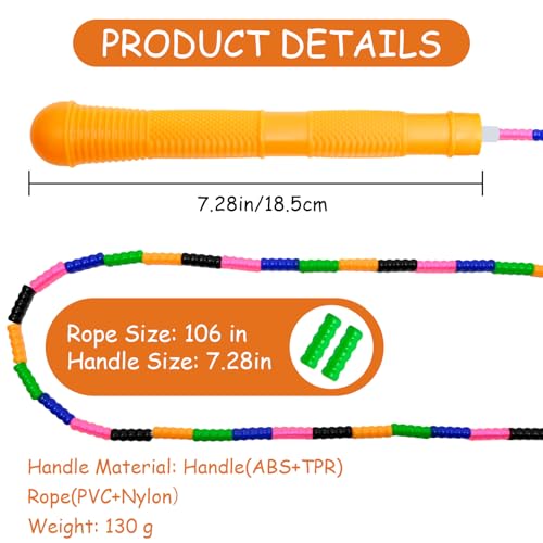 Beaded Jump Rope 1 Pack/2 Pack, ACEONE Segmented Skipping Rope for Kids Adults, Adjustable Tangle-Free Toddler Jumping Rope for Fitness Exercise Training - color: Rainbow Yellow