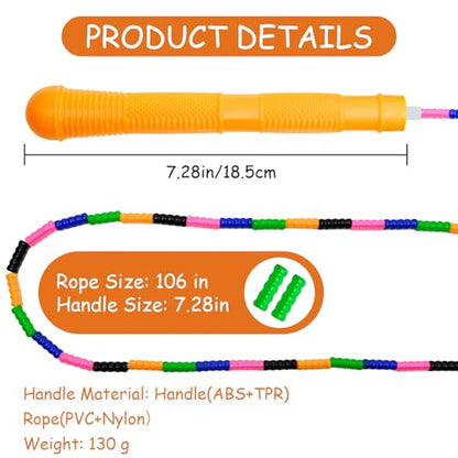 Beaded Jump Rope 1 Pack/2 Pack, ACEONE Segmented Skipping Rope for Kids Adults, Adjustable Tangle-Free Toddler Jumping Rope for Fitness Exercise Training - color: Rainbow Yellow