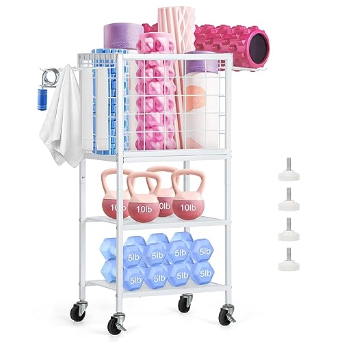 NORCEESAN Home Gym Storage Exercise Equipment Organizer for Home - color: White