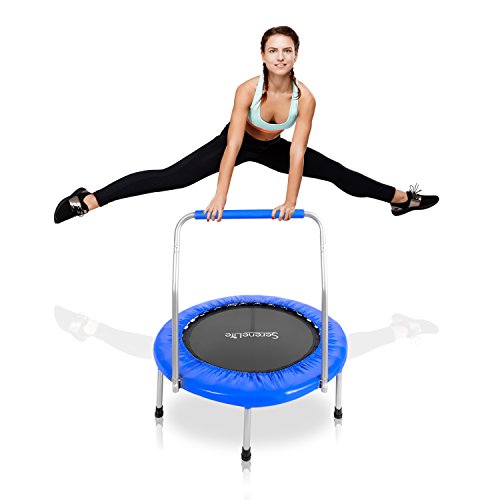 Kids Highly Elastic Sports Trampoline - 26” Space Saver Heavy Duty Portable Foldable Jumping Mat w/Coil Spring, Padded Frame Cover, 24" Padded Handrail, Kit Bag, Safe for Kids - SereneLife