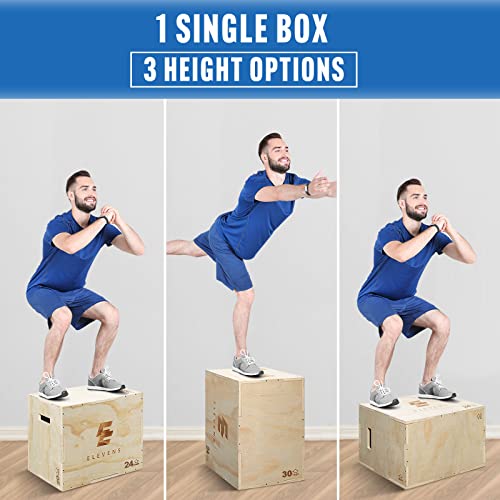Elevens 3 in 1 Wooden Plyo Box Jump Box Plyometric Box for Jumping Trainer, Skipping, Jumping, Lunges, Box Jumps, Squats, Step-Ups, Dips - color: 30"x20"x24"