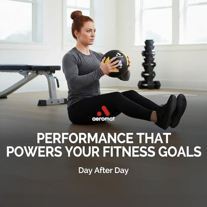 Aeromat Airless Medicine Ball, 9-Inch Diameter Weighted Workout Ball for Exercise, Textured Grip, Latex-Free, Color-Coded for Strength Training & Fitness