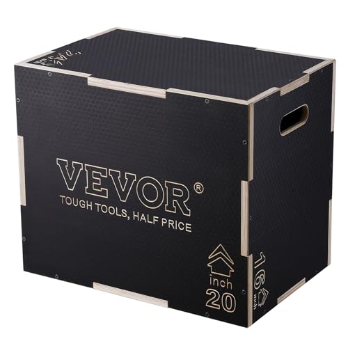 VEVOR 3 in 1 Plyometric Jump Box, Easy-to-Assemble Wood Plyo Box for Jumping Trainers, Home Gym Training and Conditioning - style: 24"x20"x16"