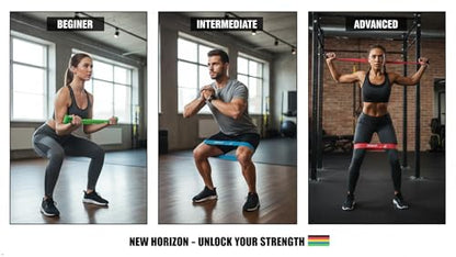 New Horrizon Resistance Bands Resistance Loop Exercise Bands for Working Out, Set of 5 with Carry Bag – Strength Training & Physical Therapy Bands for Men & Women – Home Gym & Yoga – Lifetime Support