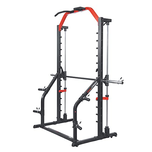 Sunny Health & Fitness Premium Smith Machine & Squat Cage Rack, Pull-Up Bar, Spotter Blocks for Weightlifting & Bench Press for Home Gym Strength Training - style: Premium
