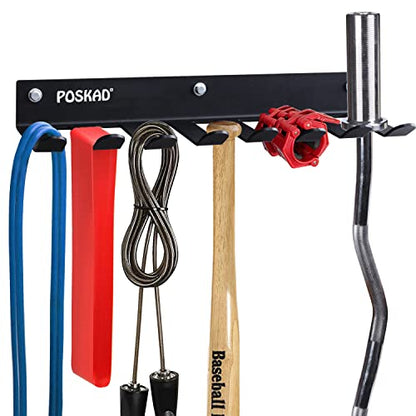 Poskad Multi-Purpose Gym Storage Rack,8 OR 12 Hook Heavy-Duty Steel Gym Organizer Wall Mount Hanger for Home and Pro, Gym Accessory Storage Resistance Bands,Jump Ropes,Lifting Belt,Barbells.