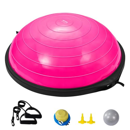 VEVOR Half Exercise Ball Trainer, 23/26 inch Balance Ball Trainer, 1500lbs Capacity Stability Ball, Yoga Ball with Resistance Bands & Foot Pump, Strength Fitness Ball for Home Gym Full Body Workout - color: 26" Ripple Pink