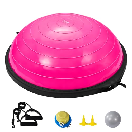 VEVOR Half Exercise Ball Trainer, 23/26 inch Balance Ball Trainer, 1500lbs Capacity Stability Ball, Yoga Ball with Resistance Bands & Foot Pump, Strength Fitness Ball for Home Gym Full Body Workout - color: 26" Ripple Pink