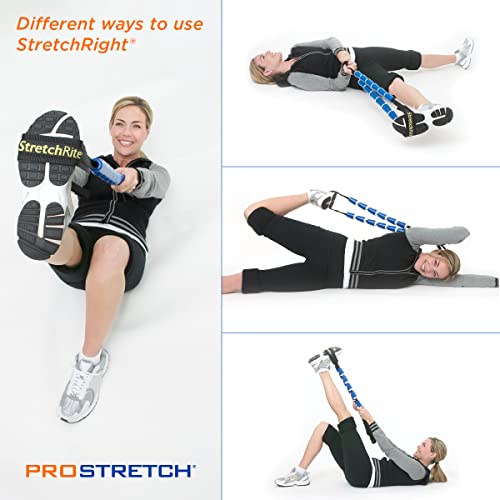 ProStretch StretchRite, Physical Therapy Stretching Strap with Grip Handles for Sore and Tight Muscles, Includes Instruction Guide, Blue/White