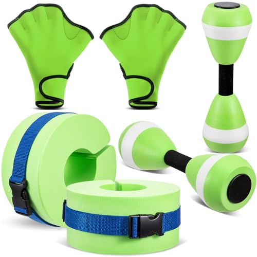 Water Aerobics Set Aquatic Exercise Set Include Water Foam Dumbbell Swim Aquatic Cuffs Ankle Arm Swimming Glove Pool Resistance Weights Pool Fitness Equipment for Training - color: Green