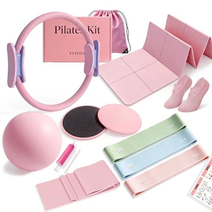Foldable Pilates Kit for Women – Portable Home Workout Set with Compact Pilates Mat, Ring, Ball, Resistance Bands & Sliders for Small Spaces, Travel & Beginner Full Body Training