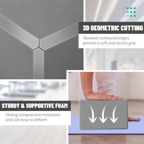 Yoga Blocks 2 Pack 3x6x9IN Foam Block Supportive Latex-Free with Beveled Edges, Non-Slip Exercise Blocks for Pilates, Meditation, Balance, Stretching and Deep Poses - color: 2PACK-369-Grey