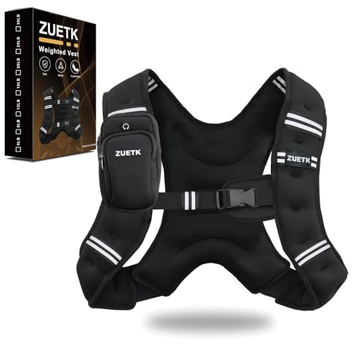 ZUETK Weighted Vest, 6lb/8lb/12lb/16lb/20lb/25lb/30lb Weight Vest with Reflective Stripe, Weighted Vest for Men Women Workout Equipment for Strength Training, Running, Jogging, Fitness, Weight Loss - color: Black with Bag, size: 6LB