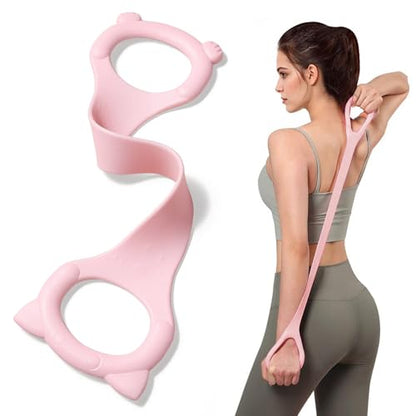 Figure 8 Fitness Resistance Band with Handles, Arm & Back Training Elastic Rope for Pure Barre Workout, Chest, Shoulder Stretching Exercise Equipment for Yoga, Pilates & Physical Therapy. - color: Pink