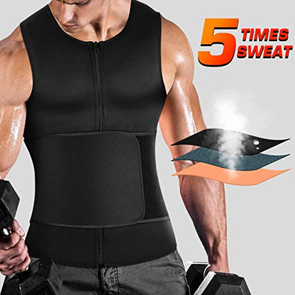 Cimkiz Men's Waist Trainer Sauna Suit Shirt, Gym & Exercise Compression Vest, Sweat-Boosting Workout Top - color: Black, size: 4X-Large
