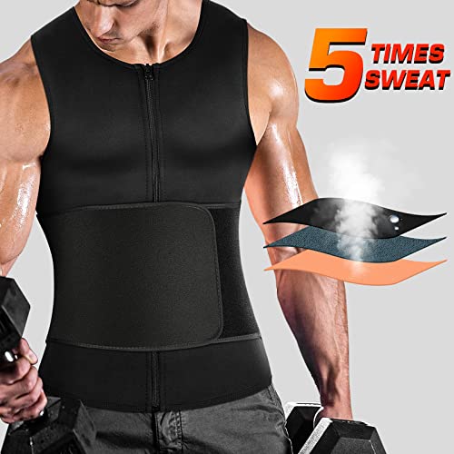 Cimkiz Men's Waist Trainer Sauna Suit Shirt, Gym & Exercise Compression Vest, Sweat-Boosting Workout Top - color: Black, size: 5X-Large