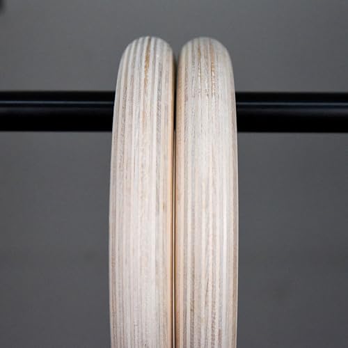 Wooden Gymnastics Rings Strong Strap with Measurements - Perfect for Bodyweight Training