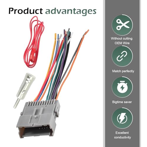 3 PCS Car Radio Wiring Harness, Vehicle Audio CD Player Modified Tail Cable with Adapter, Perfectly Fits Car Audio Connector System, Compatible with Chrysler, Hummer, Buick, Suzuki (Gray)