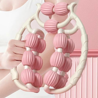 15 Wheels Massage Roller, Cellulite Appearance Circular Leg Clamp Massage Relax Roller, Muscle Relaxer for Legs, Thighs, Arm, Indoor Sports Yoga Bodybuilding Equipment (Pink)