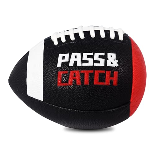 PassCatch Training Football, Peewee Size(Ages 3-9) Kids/Youth (Ages 7-13) Official Size(Ages 13+) Fatherless Bounce Back Leather Football Improving Enhance Solo Passing Catching Skills - color: Black with white circles, size: Mens&Youth Size 9 for Ages 13