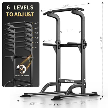Power Tower Pull Up Bar and Dip Station, Multi-Function Home Gym, Strength Training Fitness Equipment, Height Adjustable - color: White