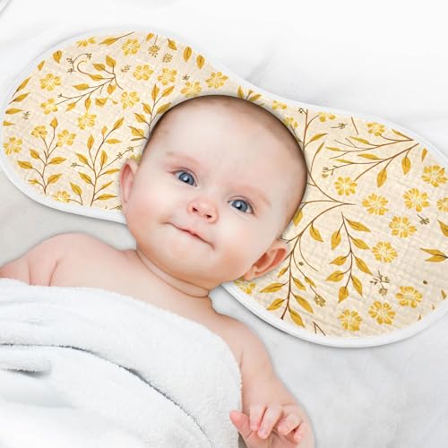 Yellow Leafy Botanical Muslin Burp Cloths 1 Pack - Extra Large 22"x11", 4-Layer Soft Absorbent Cotton, Waterproof Backing, Baby Drool Rags for Newborn