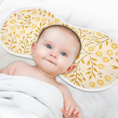 Yellow Leafy Botanical Muslin Burp Cloths 1 Pack - Extra Large 22"x11", 4-Layer Soft Absorbent Cotton, Waterproof Backing, Baby Drool Rags for Newborn