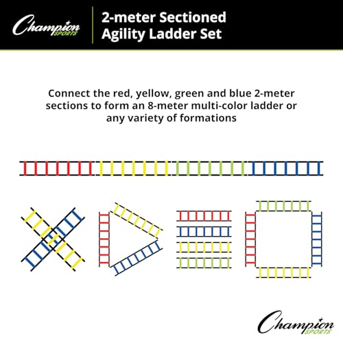 Champion Sports Sectioned Agility Ladder Set, Red/Yellow/Blue/Green, 6.5" x 16" Wide