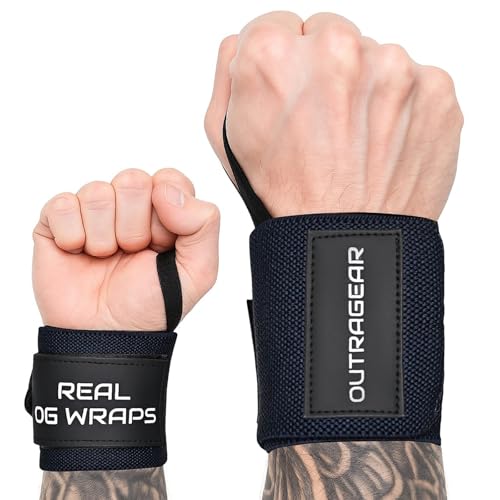 18" OG-Grade Wrist Wraps for Weightlifting – Heavy Duty Wrist Support with Thumb Loop & Lockdown Strap – Wrist Straps for Powerlifting, Bench Press & Gym Training - color: Navy Grit