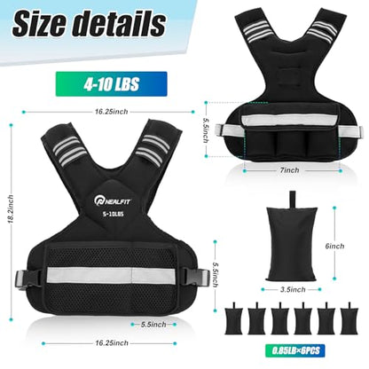 Weighted Vest for Women and Men, 5-10lb/11-20lb/18-30lb Adjustable Weighted Vest with Reflective Strip, Body Weight Vest for Walking, Running, Fitness, Strength Training