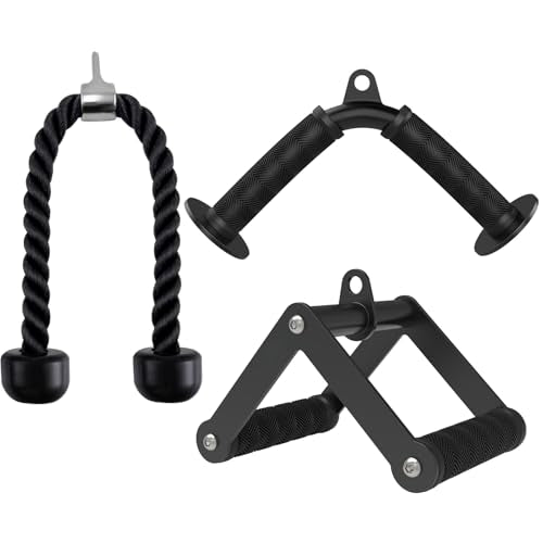 Fitarc Double D Row Handle Cable Attachments for Gym, Non-Slip V Bar Attachment for Home Gym Equipment, T Bar Row Attachment for Back Training, LAT Pulldown Attachments and Cable Machine Attachment - color: Black Three-piece Set