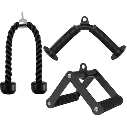 Fitarc Double D Row Handle Cable Attachments for Gym, Non-Slip V Bar Attachment for Home Gym Equipment, T Bar Row Attachment for Back Training, LAT Pulldown Attachments and Cable Machine Attachment - color: Black Three-piece Set