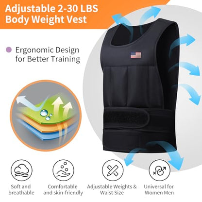 Adjustable Weighted Vest for Men Women,2-30 Lbs Adjustable Weighted Vest with Straps Womens Running Weight Vest for Walking Strength Training Fitness