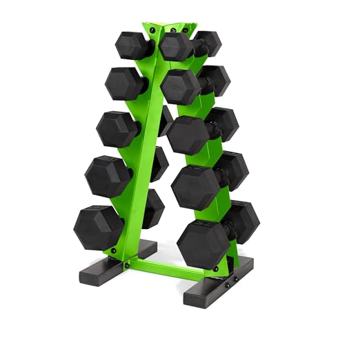 CAP Barbell 150 LB Coated Hex Dumbbell Weight Set with Vertical Rack | Multiple Options - color: Green Rack, style: Black Handle