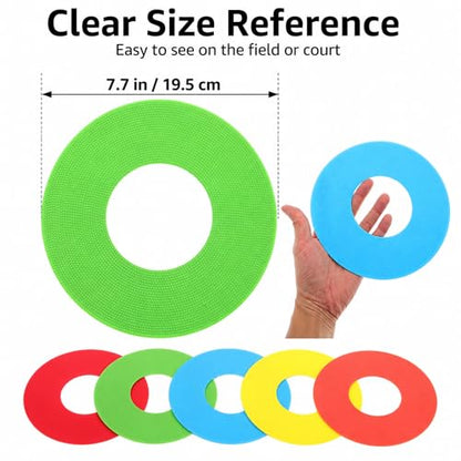 5 Pcs Flat Cone Spot Markers, Non-Skid 8 Inch PVC Field Dots in 5 Colors, Low-Profile Training Discs for Soccer, PE Class, Speed Agility Drills