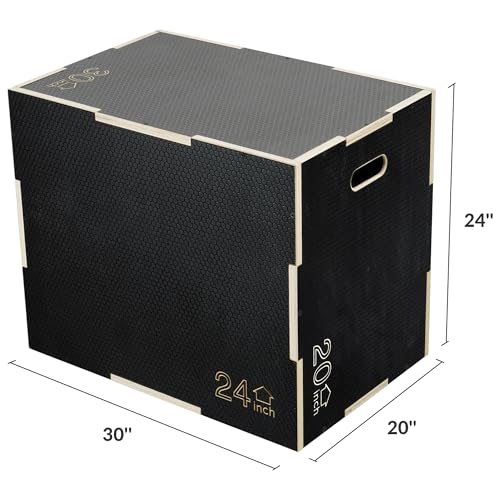 Fitvids 3 in 1 Non-Slip Wooden Plyo Box Jump Exercise Platform, Plyometric Workout Equipment for Home Gym, Training Step Box, Black, Multiple Sizes