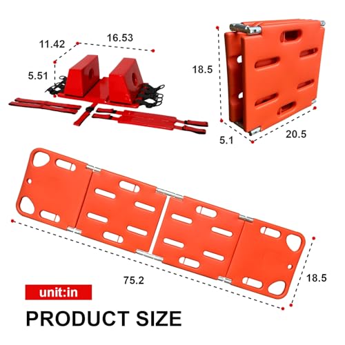 Emergency Foldable Spine Board Stretcher Kit with Head Immobilizer, Neck Brace, Spider Straps, Orange PE 4-Fold Water Floating Stretcher for First Responders & Emergency Services (4 Folds) - size: 4 Folds
