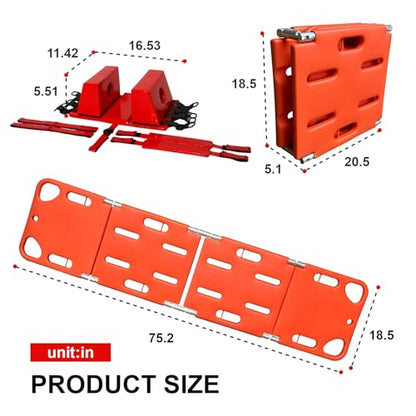 Emergency Foldable Spine Board Stretcher Kit with Head Immobilizer, Neck Brace, Spider Straps, Orange PE 4-Fold Water Floating Stretcher for First Responders & Emergency Services (4 Folds) - size: 4 Folds