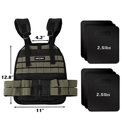 Tactical Adjustable Weighted Vest with Weight Plates Included, Quick Release Strength Training Weight, Running, Workout Vest for Men and Women, Adjustable from 12lbs to 31lbs