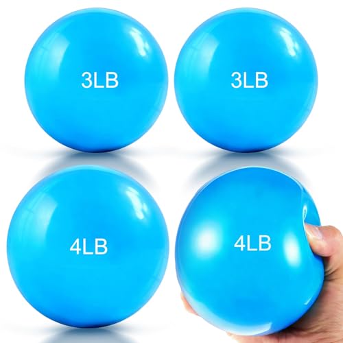 Halloscume 1 lb 2lb 3lb 4lb 5lb Weighted Toning Balls for Exercise, Innovations Soft Medicine Balls for Exercise, Pilates, Yoga, Balance, Flexibility - color: Blue, size: 3 Lbs & 4 Lbs
