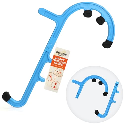 Tiger Tail Tiger Cane Back & Neck Massager – Trigger Point Deep Tissue Acupressure Therapy Cane Massage Hook with 7 Gription Knobs, 2-Piece Massage Tool for Muscle Knot & Shoulder Massage, Blue - color: Blue