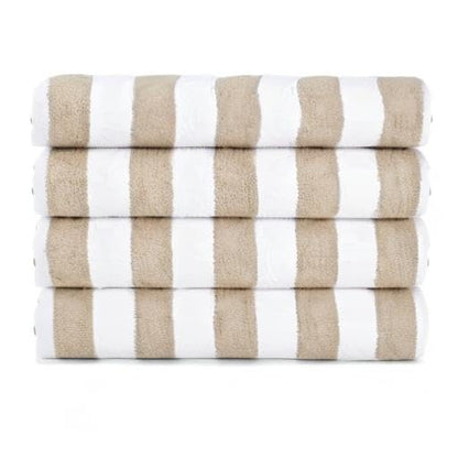 Arkwright California Cabana Stripe Beach Towel - Pack of 4, Large Soft Quick Dry 100% Cotton Terry Towels Set for Pool, Swim, and Hot Tub, Oversized 30 x 70 in, Beige