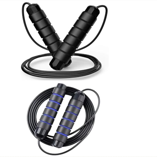 2 pack- Jump Ropes- "Amazing Manny'' The jump ropes are made for skipping/ jumping rope. Good exercise. it can be used to build endurance, speed and overall cardiovascular health, it is adjustable with comfortable hand padded hand grips. - color: Black/Bl