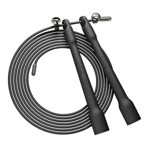 Ultra-Light Speed Rope Jump Rope with Black Ergonomic Handles,PVC Cable, Adjustable Length, for Cardio Training, CrossFit, Boxing - color: Black