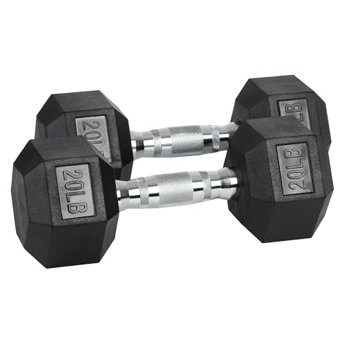 HolaHatha Hexagonal Rubber Dumbbell Weights Set, Home Gym Equipment - style: 20lb Pair