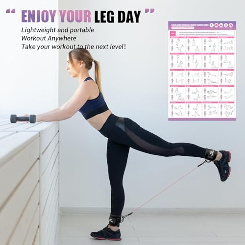 Ankle Resistance Bands with Cuffs, Leg Exercise Equipment with Poster - color: Black