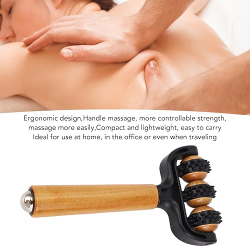 Handheld Spiky Massage Balls Roller, 3 Wheels Spiky Point Muscle Massage Roller with Wood Handle, Muscle Relaxation Tools for Foot Arm Body Neck Leg Pain Pressure Relief