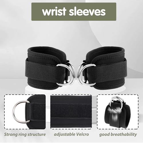 2 Pcs Wrist Cuffs Lifting Straps with D Rings, Weight Lifting Straps Wrist Strap for Weightlifting Adjustable Gym Weightlifting Strap for Cable Machines Strength Training Bodybuilding Deadlifting