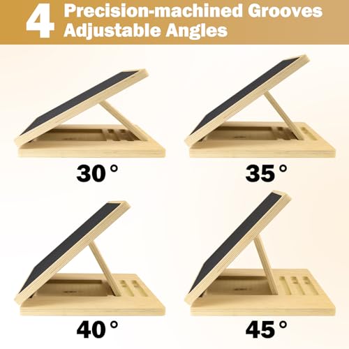 Slant Board for Calf Stretching and Exercise, 4 Angle Portable Adjustable Wooden Calf Stretch Board with Training Poster, 300 Lbs Weight Capacity Velour Board for Leg Knees Physical Therapy Equipment
